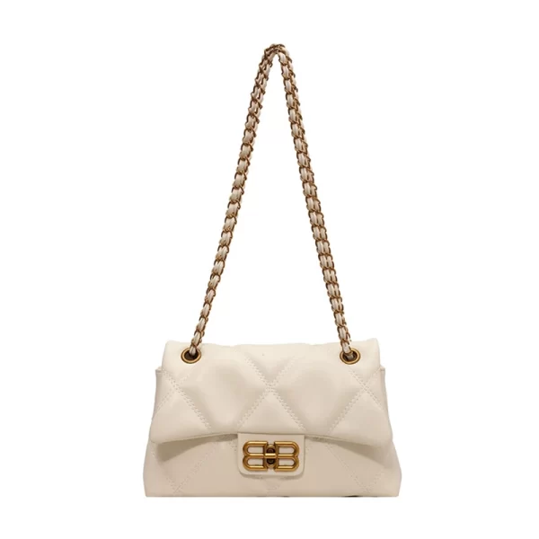 Versatile Diamond Quilted Shoulder White Handbag