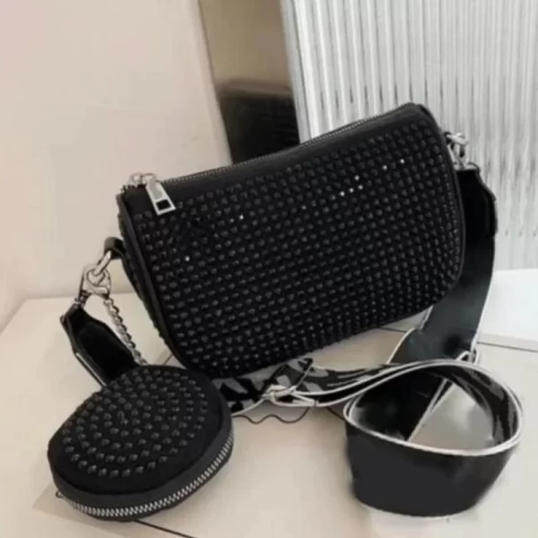 Women Studded Sling Black Bag With Coin Pouch