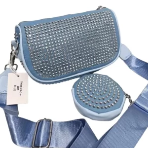 Women Studded Sling Blue Bag With Coin Pouch