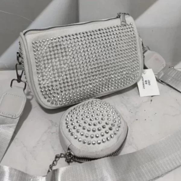 Women Studded Sling Silver Bag With Coin Pouch