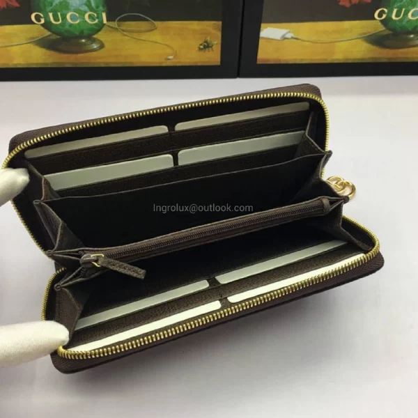 1st Copy GG Ophidia Long Zip Beige Coffee Wallet