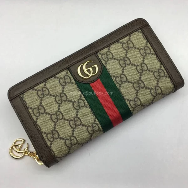 1st Copy GG Ophidia Long Zip Beige Coffee Wallet