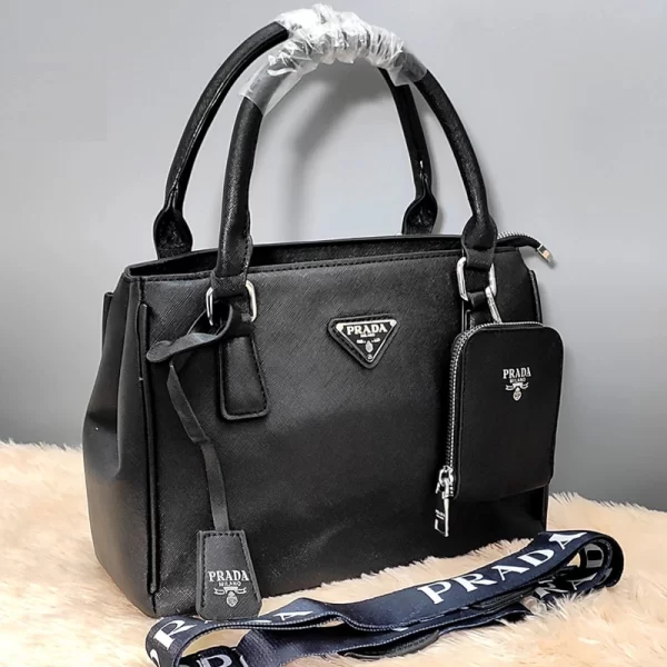 Mirror Copy Shoulder Black Bag With Coin Pouch And Broad Belt