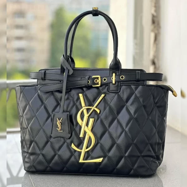 Mirror Copy Trendy Quilted Shoulder Black Bag