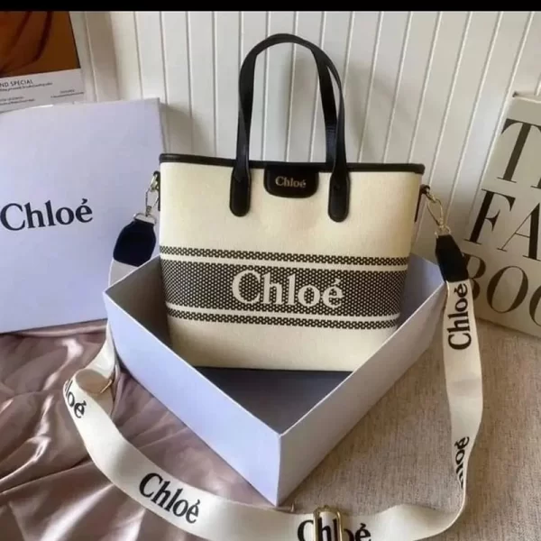 First Copy Mini Tote Beige Black Bag With Broad Belt