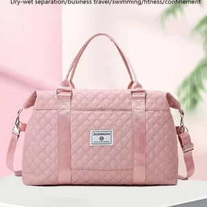 Durable Travel Shoulder Quilted Duffle Pink Bag