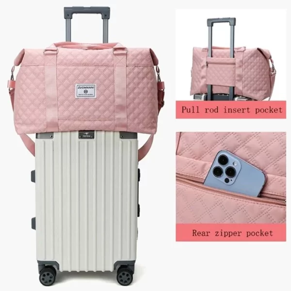 Durable Travel Shoulder Quilted Duffle Pink Bag