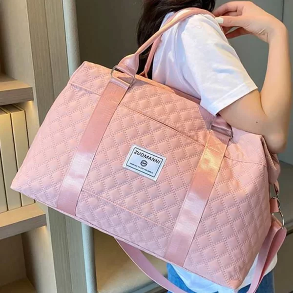 Durable Travel Shoulder Quilted Duffle Pink Bag